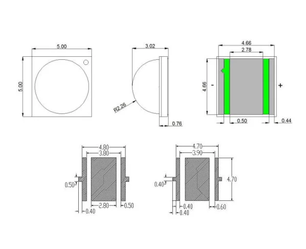 High Power SMD LED Chip 10W 5050 with 3000mA Max Current 5.0*5.0mm Size and 120lm/W Efficiency for City Lighting