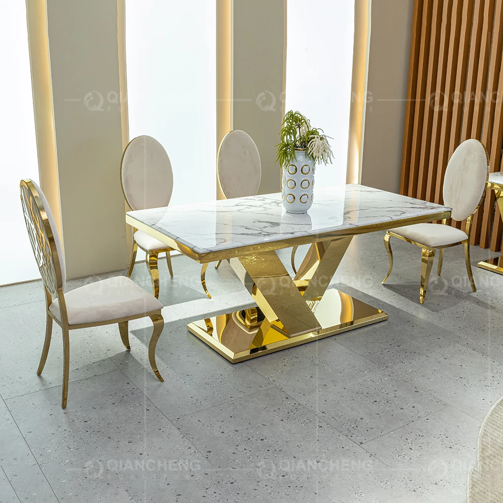 Luxury Real Natural Marble 8 Seater Dining Table Set 6 Chairs Rectangle ...