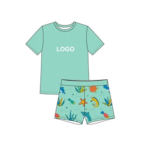 Custom Lemon Print Long Sleeved Shorts Baby Swimwear Beachwear Swimming Suit for Kids Boys