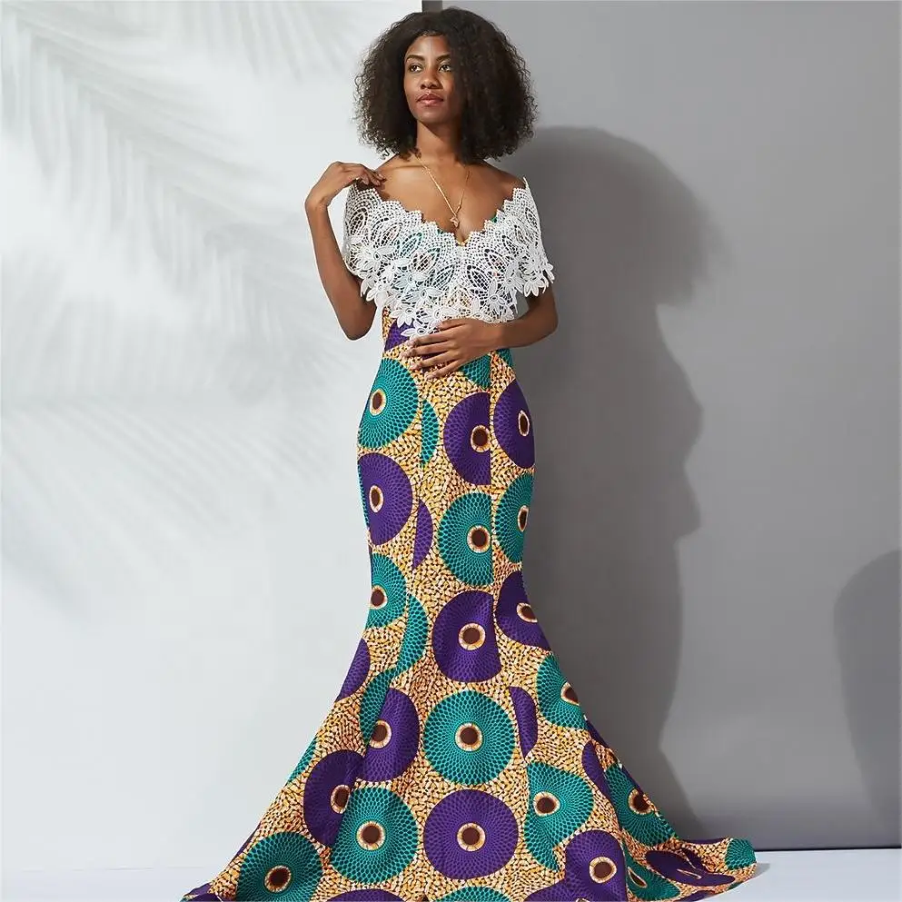 High Quality Ankara Print Women Evening Dresses Wedding Lace African Dress  for Women Clothing