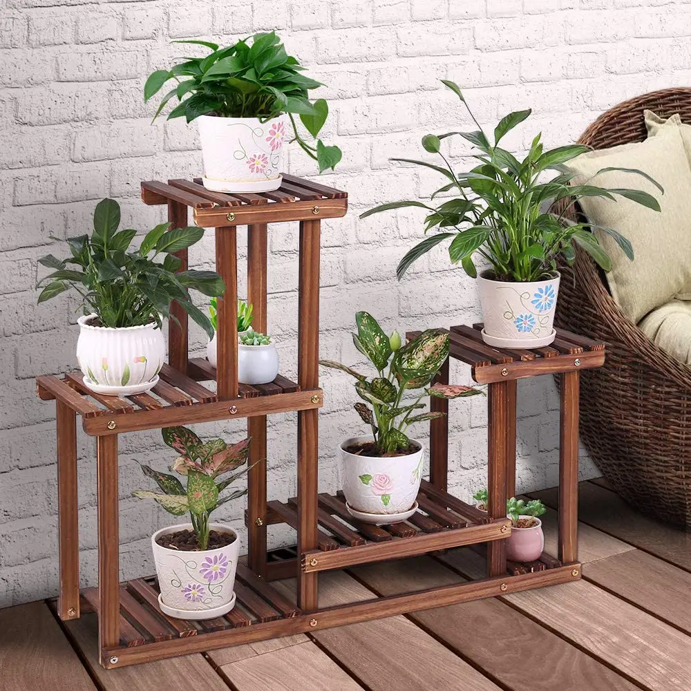 Wood Plant Stand Indoor Outdoor Multi Layer Flower Shelf Rack Higher ...