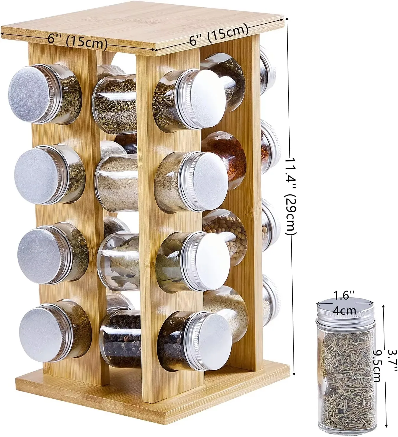 product 16 jars bamboo revolving seasoning bottles organizer shelf holder rotating spice rack for kitchen countertop-8