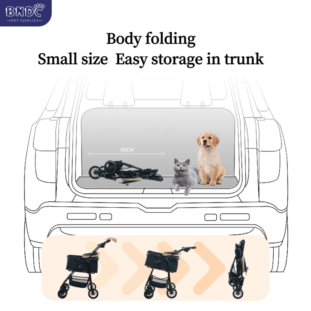 Mesh Skylight Stroller for Small to Large Pets Foldable Cart With 4 Wheels and Cosy Handle Dog Strollers Pet Trolley