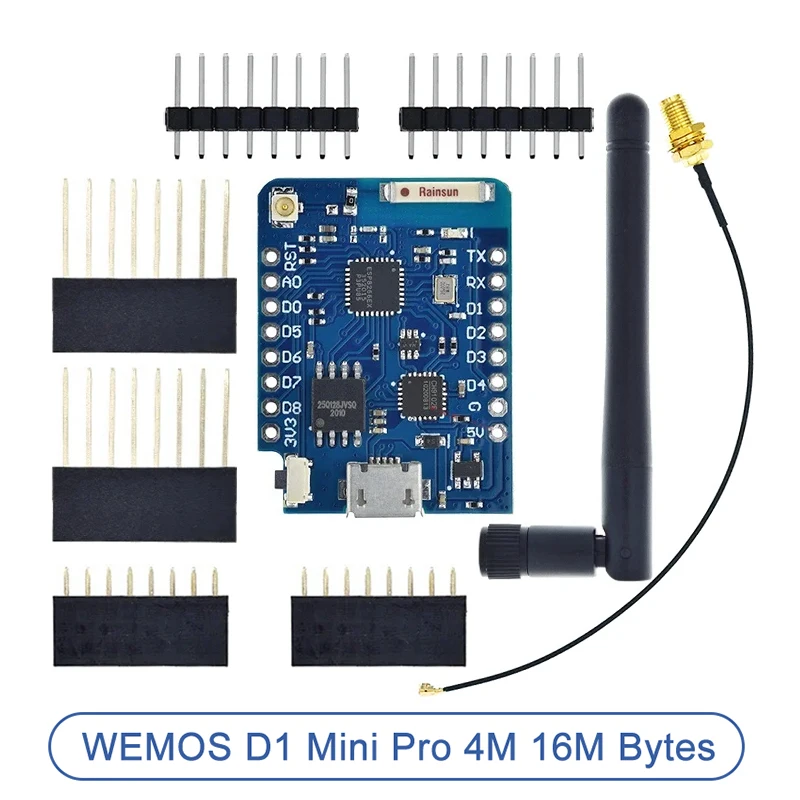 WeMos D1 Mini Pro ESP8266 Development Board – 16MB Flash, NodeMCU, CP2104, Arduino