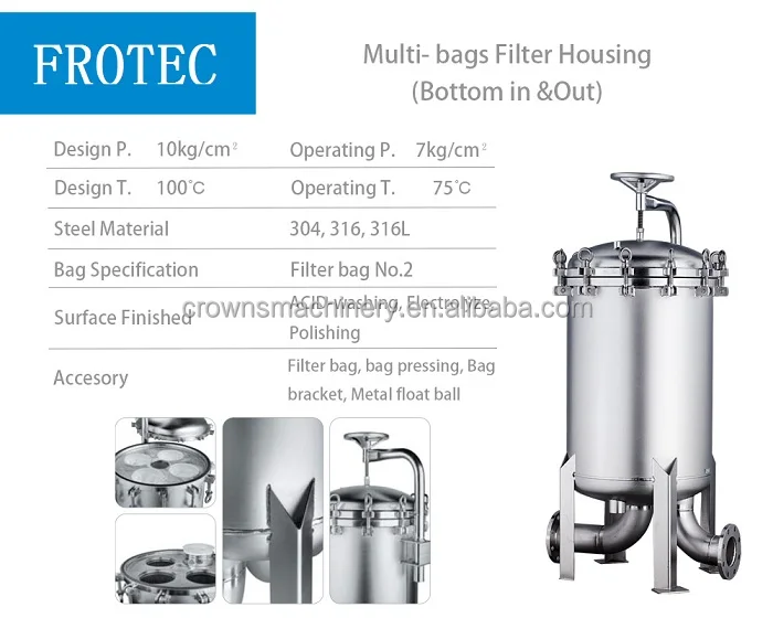 SS 304/316 Stainless Steel Magnetic Multi Cartridge Bag Filter Housing Kyk Korea Water Filter