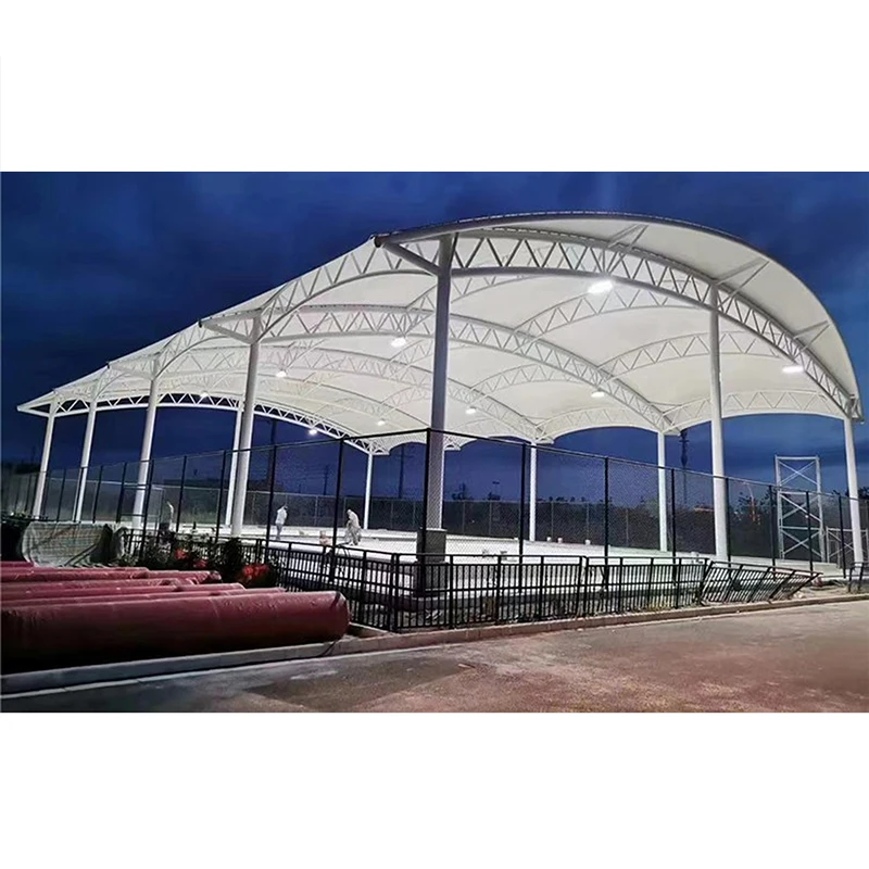 Prefabricated Steel Structures Tensile Architecture PVDF Fabric Membrane Structure for Paddle Tennis Court Roof  Football Tents
