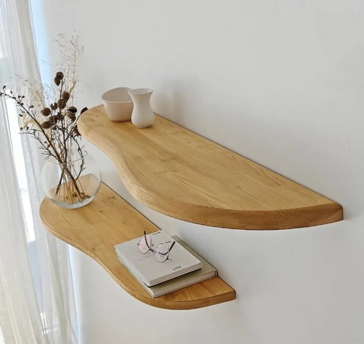 Rounded Corners Floating Shelf Modern Wooden Floating Shelf Unique Design Wall Decor Display Storage Wall Mounted Floating Shelf