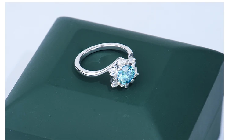2023 全新 1 克拉 gra 认证 925 银订婚六爪 VVS 浅蓝色莫桑石莫桑石钻石花簇戒指