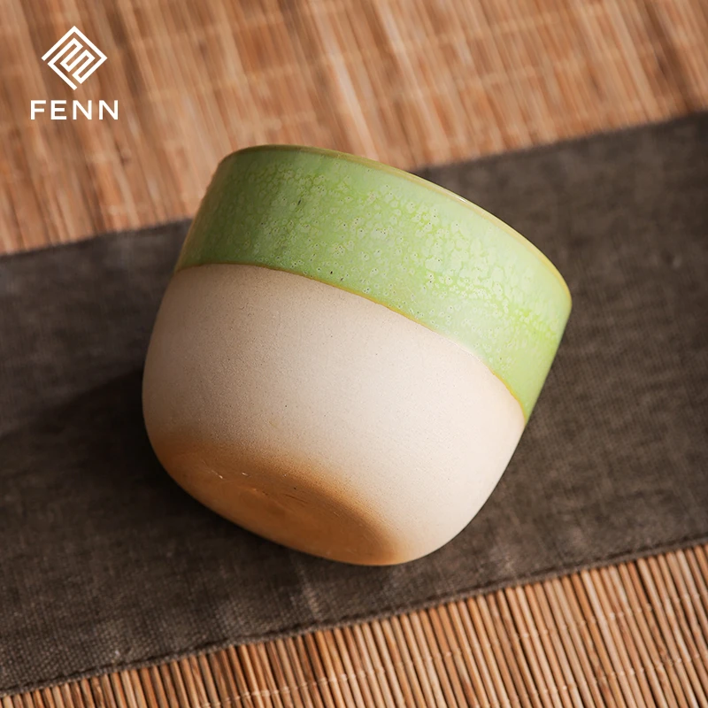 FENN Bulk Fine Porcelain Fancy Tea Cup / Wholesale Tea Cup Stoneware Coffee Mug Green Glazed Ceramic Cup Sublimation for Tea