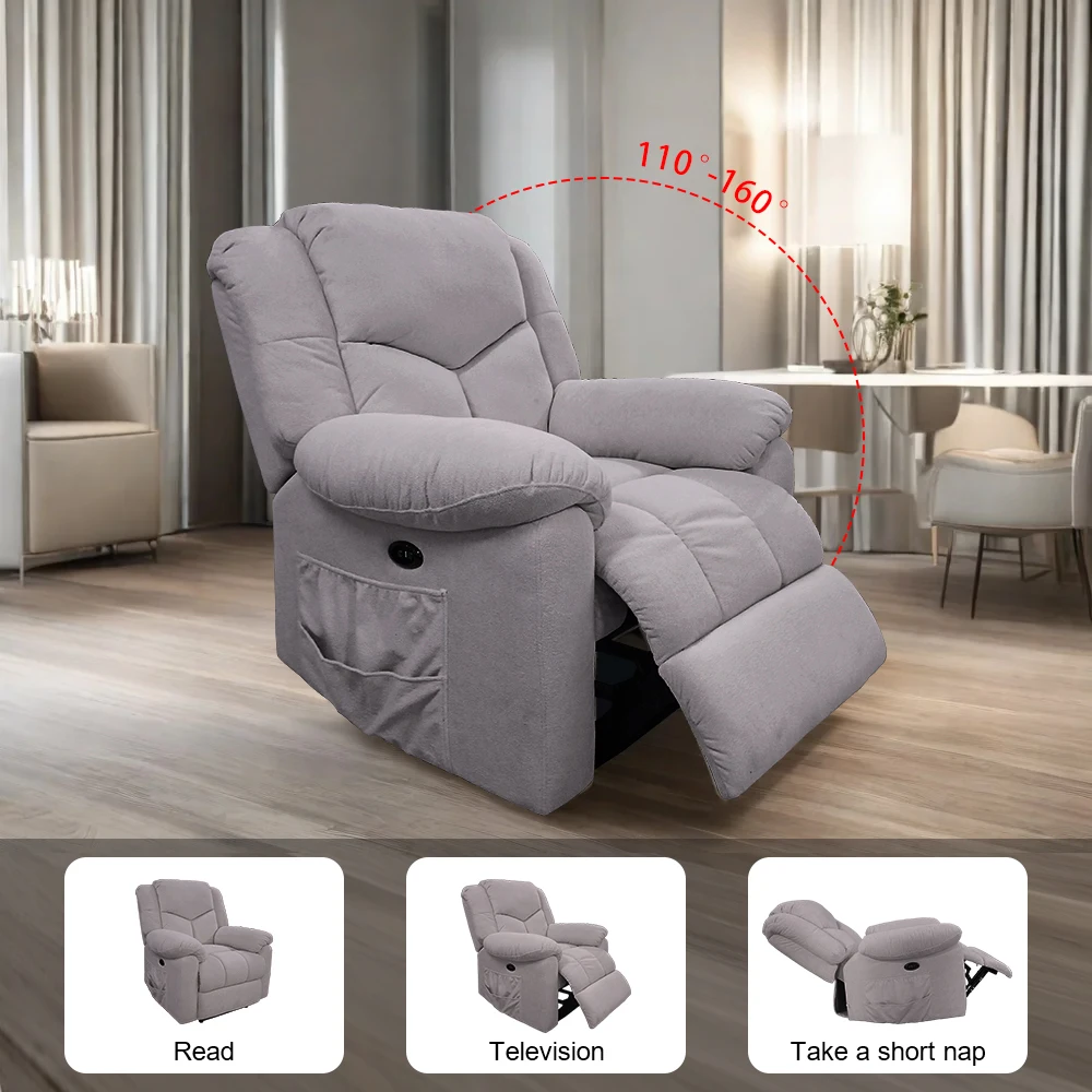 Factory Directly Hot Selling on Line Grey Teddy Fabric Swivel Power Electric Recliner Sofa Chairs for Amazon