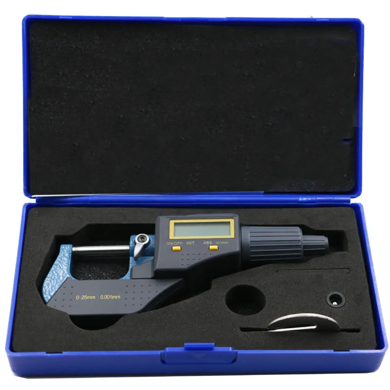 Digitaler Außenmikrometer 25–50 Mm – 0,001 Mm Genauigkeit, Mit Hartmetallspitzen, Ratschenhülse, Satin-Chrom-Skala