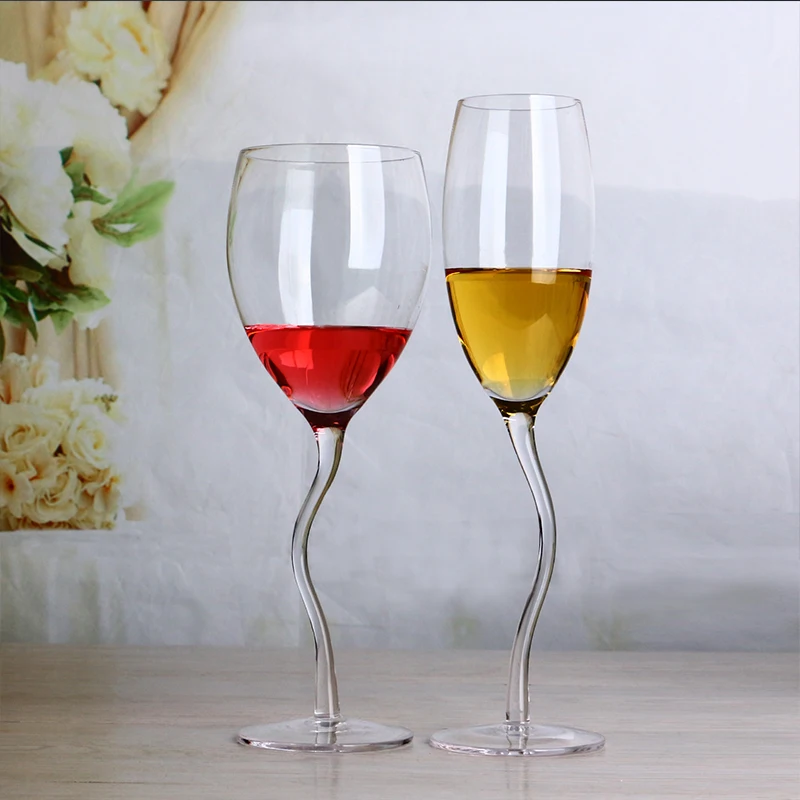 Luxury Fancy Irregular Stemmed Premium Sparkling Curved Stem Creative Crystal champagne Glasses Gift Wine Glass Set