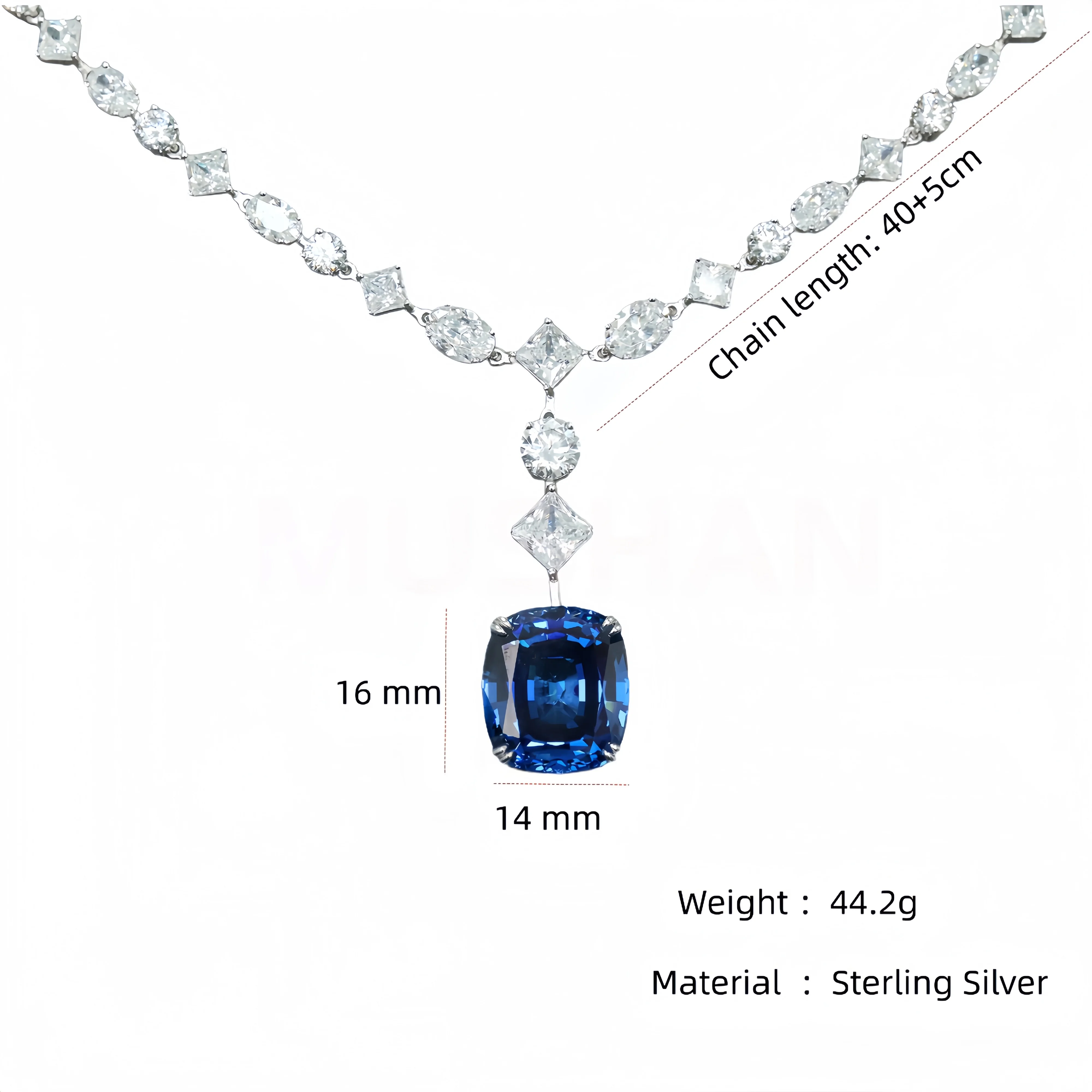 MUSHAN Jewelry Factory Luxury Designs Wedding 925 Silver Fine Jewelry High Carbon Diamond Synthetic Sapphire Pendant Necklaces