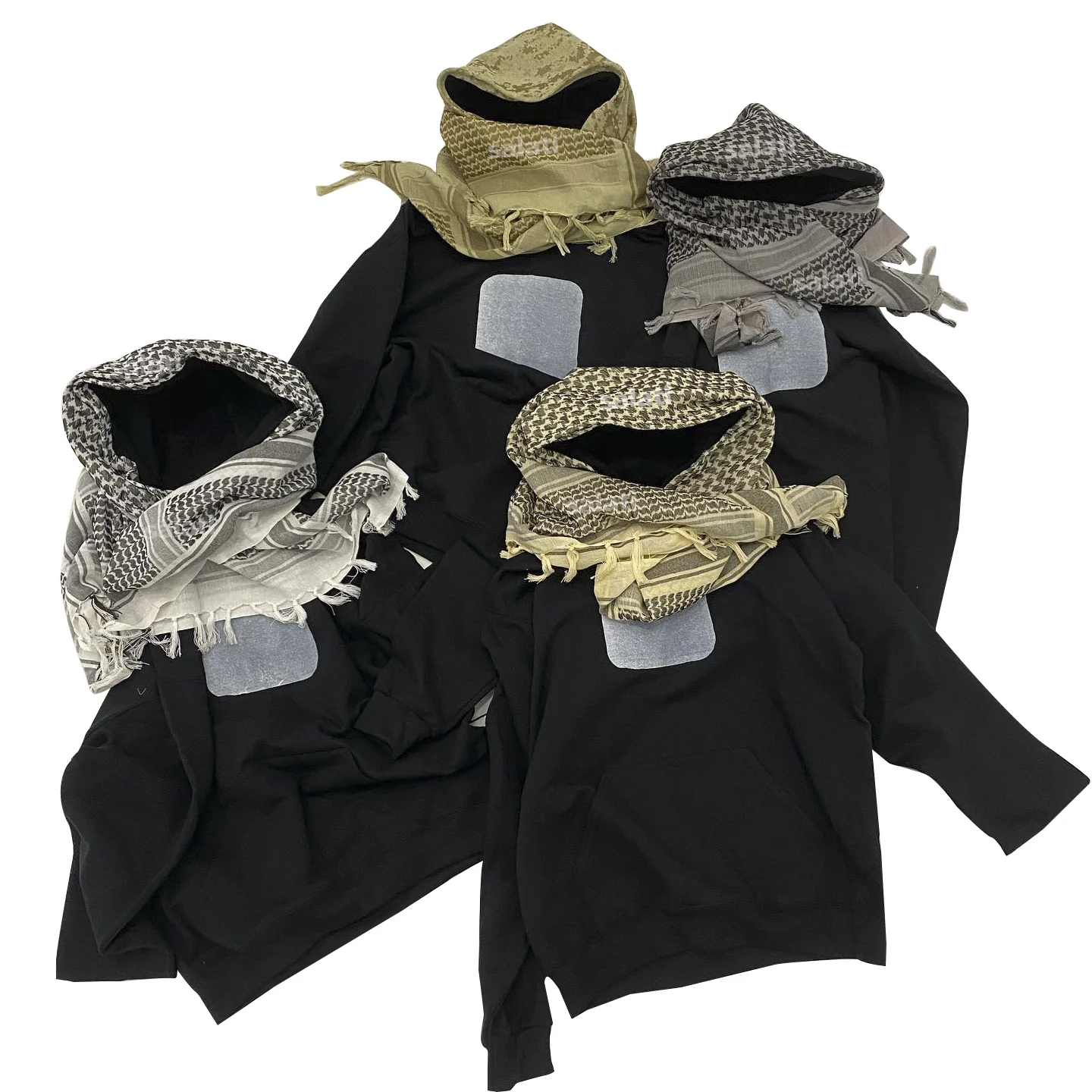 Custom Oversized Pullover Screen Print Cut and Sew 100% Cotton French Terry Streetwear Unisex Men Turban Hoodie With Scarf