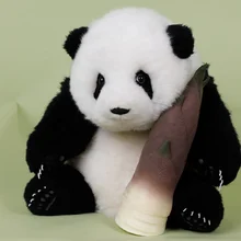 Custom-made 1:1 replica of a realistic panda plush toy, made of sheepskin material with soft fur.