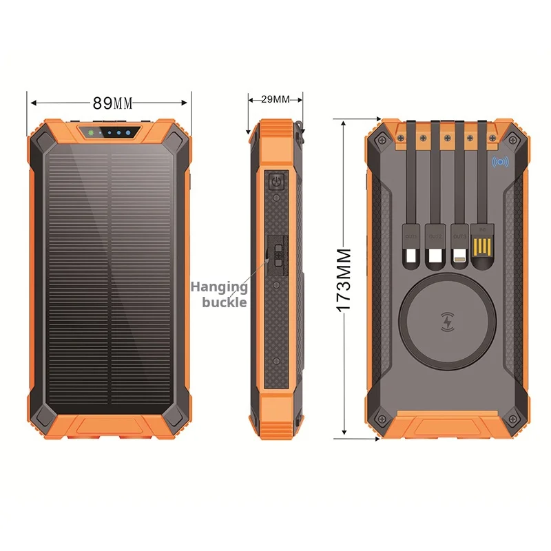 Solar Charging Treasure 20000mAh Wireless Fast Charging Power Bank Outdoor Portable Line Mobile Phone Mobile Power
