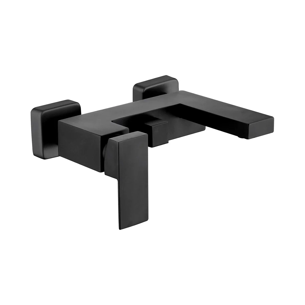 Square Shape Wall Mounted Matte Black Bathtub Faucet Brass Bathroom Shower Mixer with Good Price