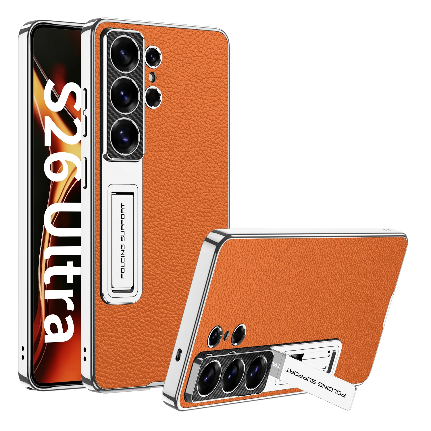 For Samsung Galaxy S26 S25 Ultra Case S24 ultra S26 Original GKK plating leather stand phone Cover case with kickstand