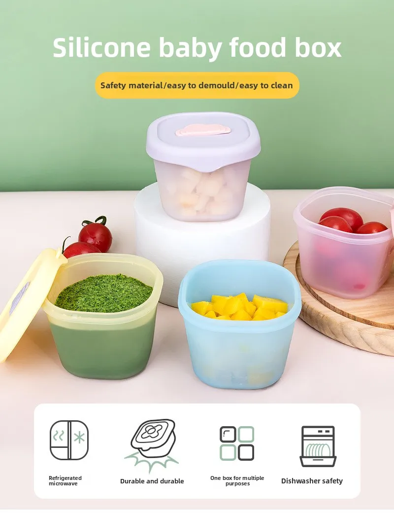 Baby Silicone Mold for Complementary Food Steam Cook Meat Puree Ice Compartment with Frozen Storage Food Packaging Box manufacture