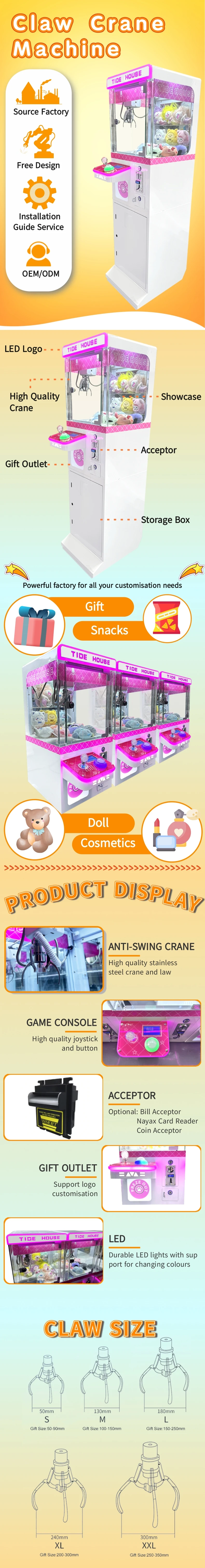 Funpark Hot Selling Arcade Doll Machine Claw Crane Grabber Prize Coin Operated Vending Out Toy for Gift Coin Operated Games factory