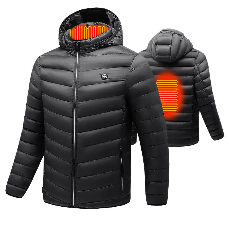 Machine Washable Rechargeable 5V USB Heated Jacket Mens Hooded Winter Heated Jacket for Men