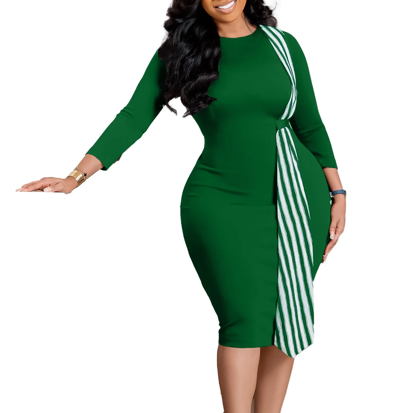 green emerald velvet dress Women Fashion Solid Color Flare Long Sleeve Dress Elegant Round Neck  Bodycon Midi Pencil Dress Business Party Cocktail (Color : White, Size :  3X-Large) at Amazon Women's Clothing store