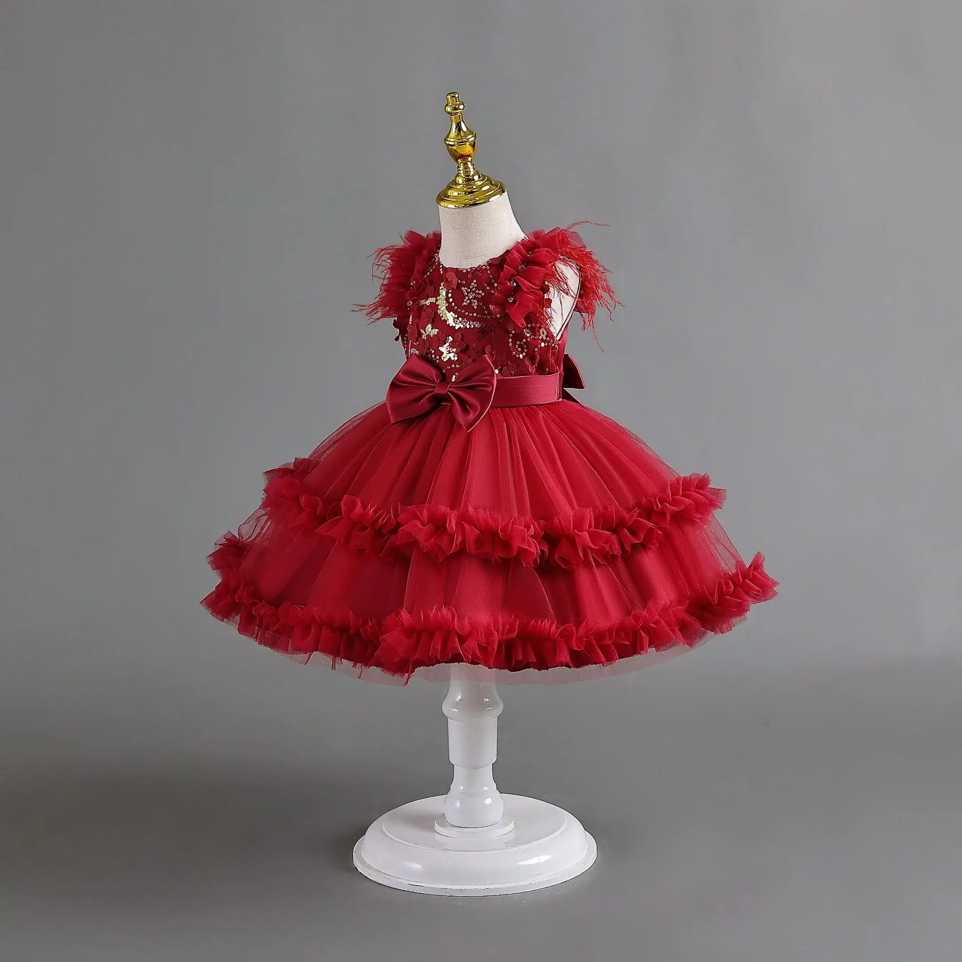 Tulle Baby Girl Party Dresses Newborn 1 Years Birthday Bowknot Evening Princess Kids Girls Flower Wedding Bridesmaid  Dresses 5