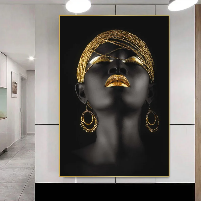 Modern Golden African Woman Portrait Sexy Beautiful Square-shaped ...