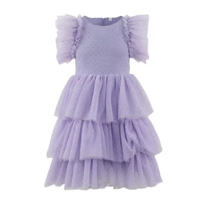 Customizable Girls' Floral Satin Princess Dress O-Neck Crocheted Techniques Birthday Parties Weddings Girl Dress