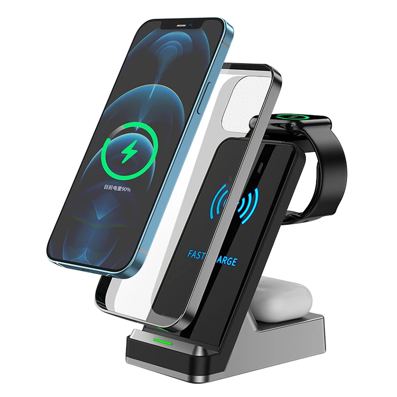 3 in 1  Wireless Charger Stand for iPhone 12 Pro Max for Apple Watch 10W Fast Wireless Charging Dock Station for Airpods