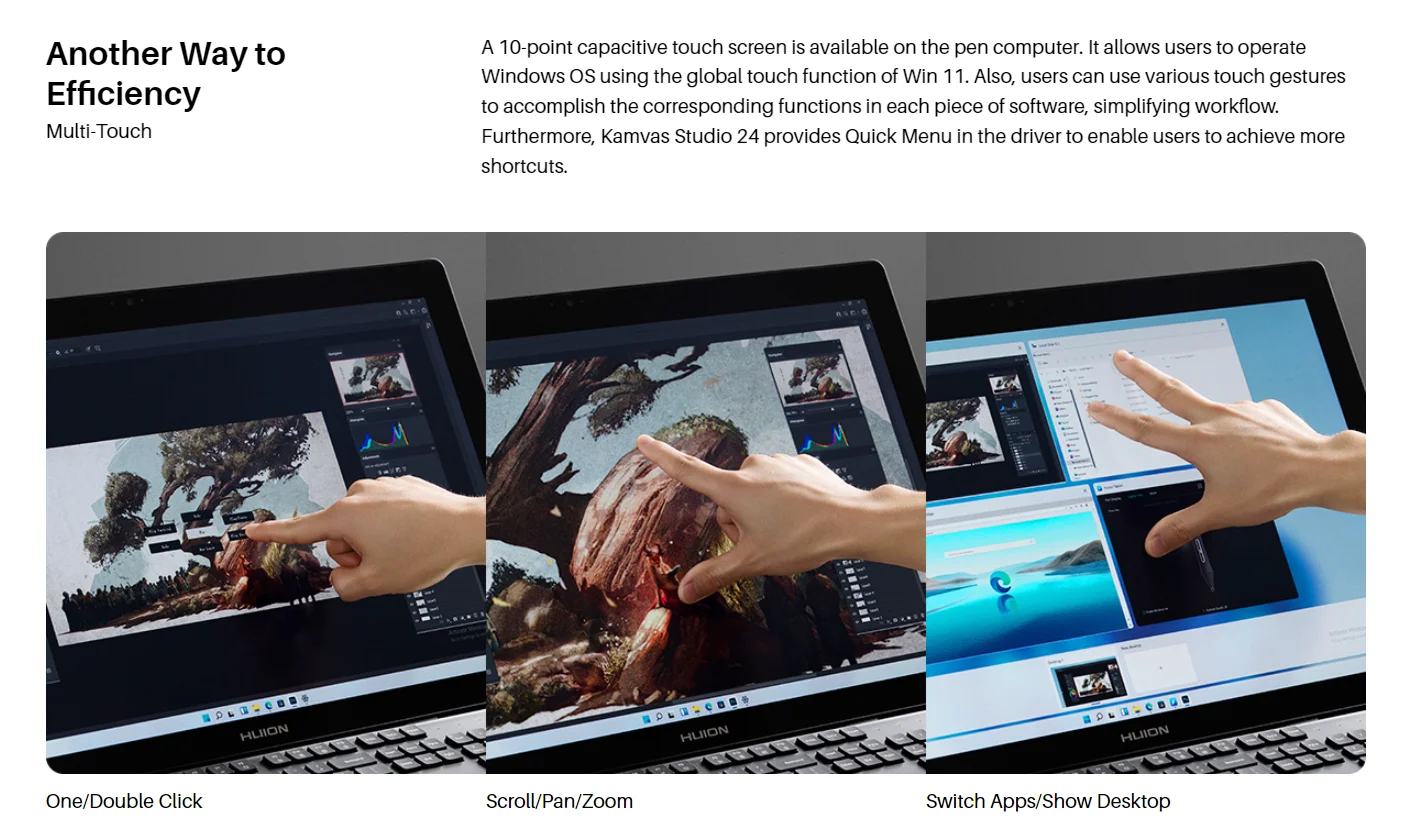 huion 24 Inch Support Finger Touch Pen Touch Kamvas Studio 24 Drawing  Screen Monitor