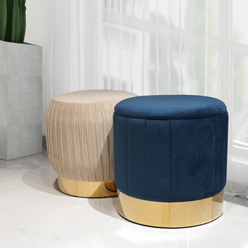 Velvet Stool Tufted Soft Ottoman Round Stool Pouffe Ottoman Tufted Footstool Foot Stool Seating