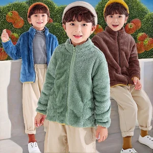 Autumn Winter Double-Sided Plush Thickened Warm Polar Fleece Outwear for Parent-Child Long Casual Styling Zipper for Boys Girls