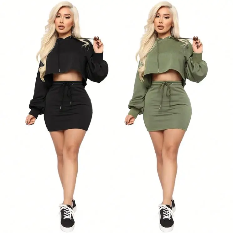 11436s Fashion Solid Crop Hooded Hoodie 