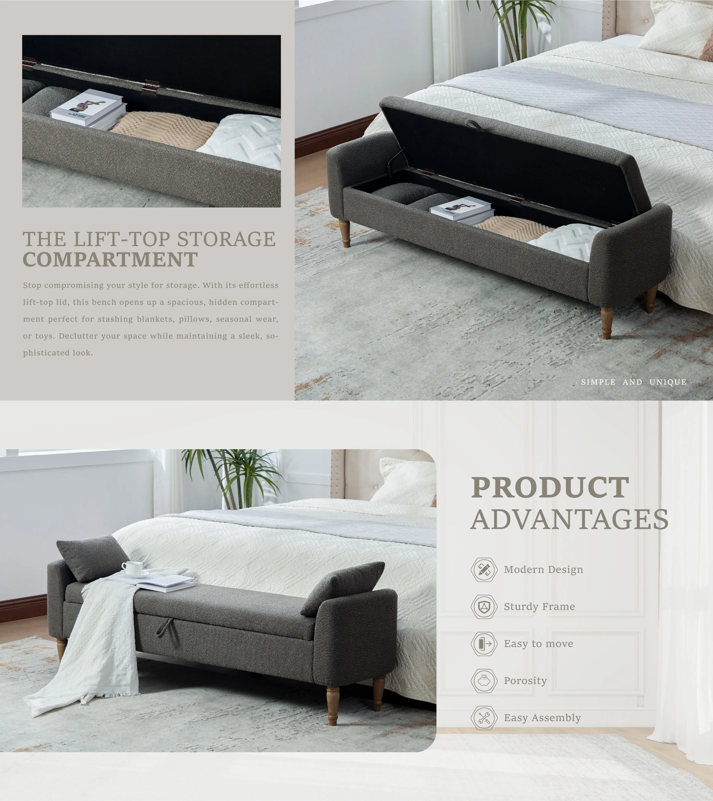 Elvarenae Liselle Upholstered Storage Bench — product detail