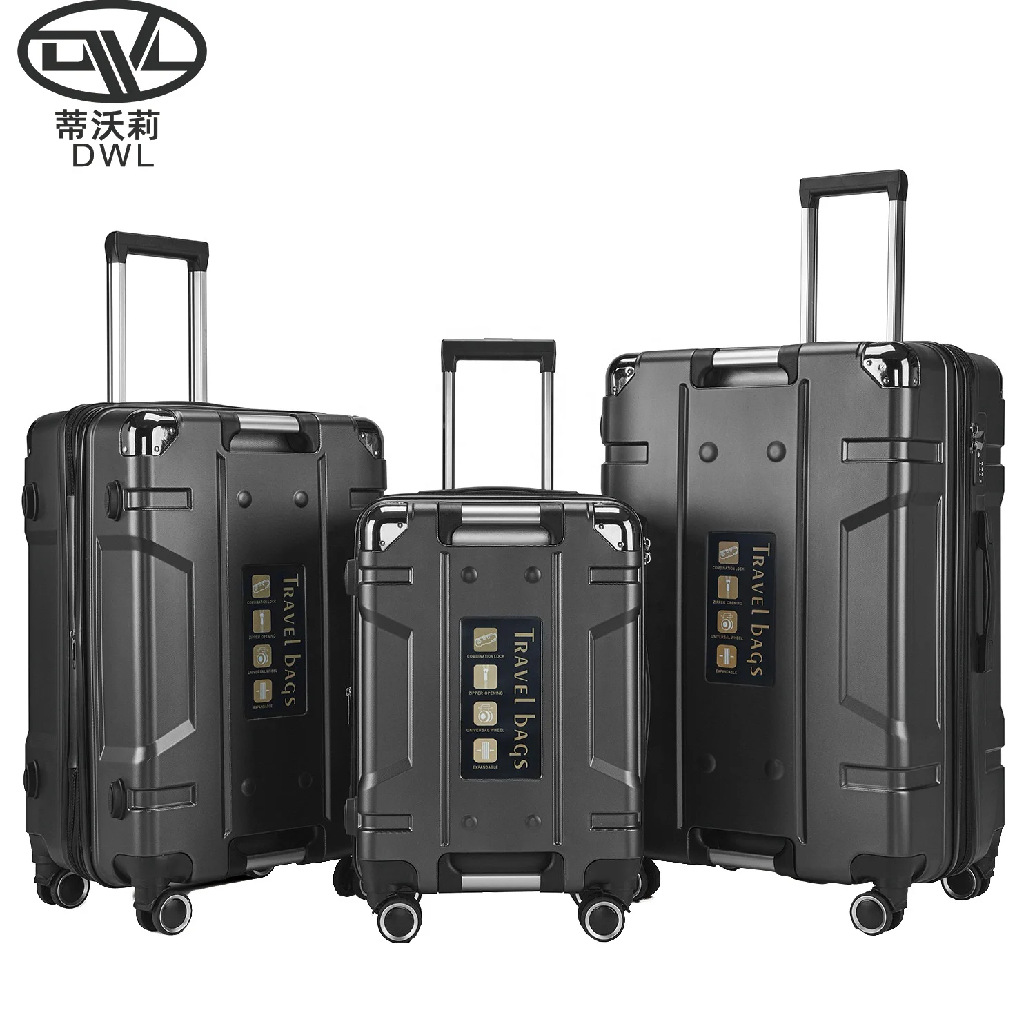 Big Capacity Luggage Suitcase 3 Piece Set Carry on ABS+PC Spinner Trolley Weekend Bag With Aluminum Carry Handle