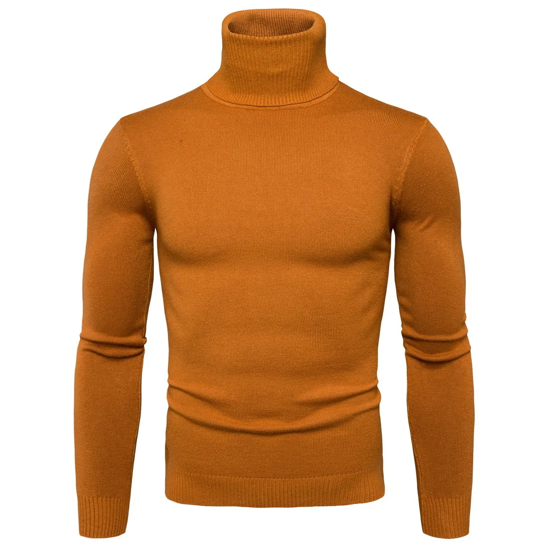 New Spring Autumn Men Fashion Knit Choker High Collar Long Sleeve Solid Color Slim Casual Tops Blouse Knitwear Sweater