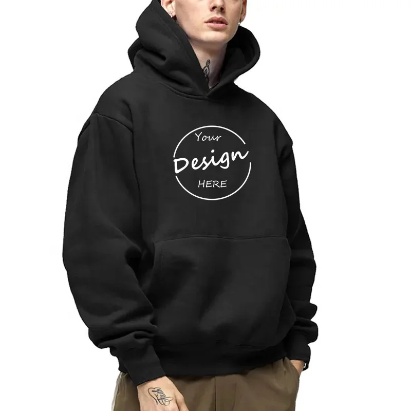 Embroidered Cotton Hoodie Men Heavyweight Hoodie Pullover Sweatshirt Puff Printing Fleece Blank Hoodies