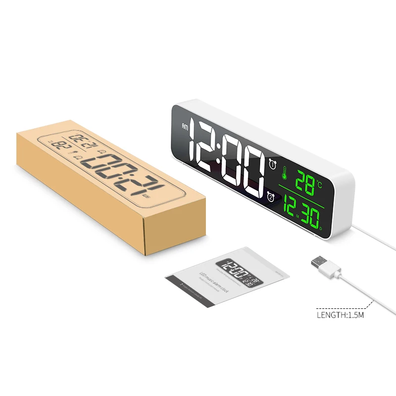 Digital LED Display Night Light  Indoor Wall Clock with Date Temperature Display