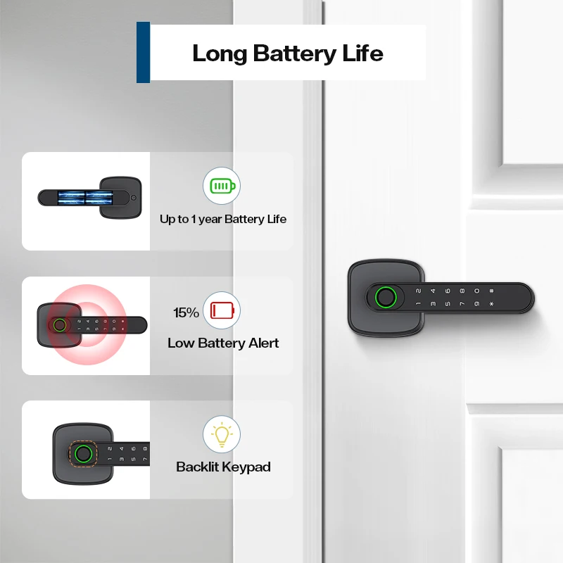 TENON K1plus Smart Home Security Door Lock with Tuya Aluminum Fingerprint Reader Electronic Password Key Card App Access