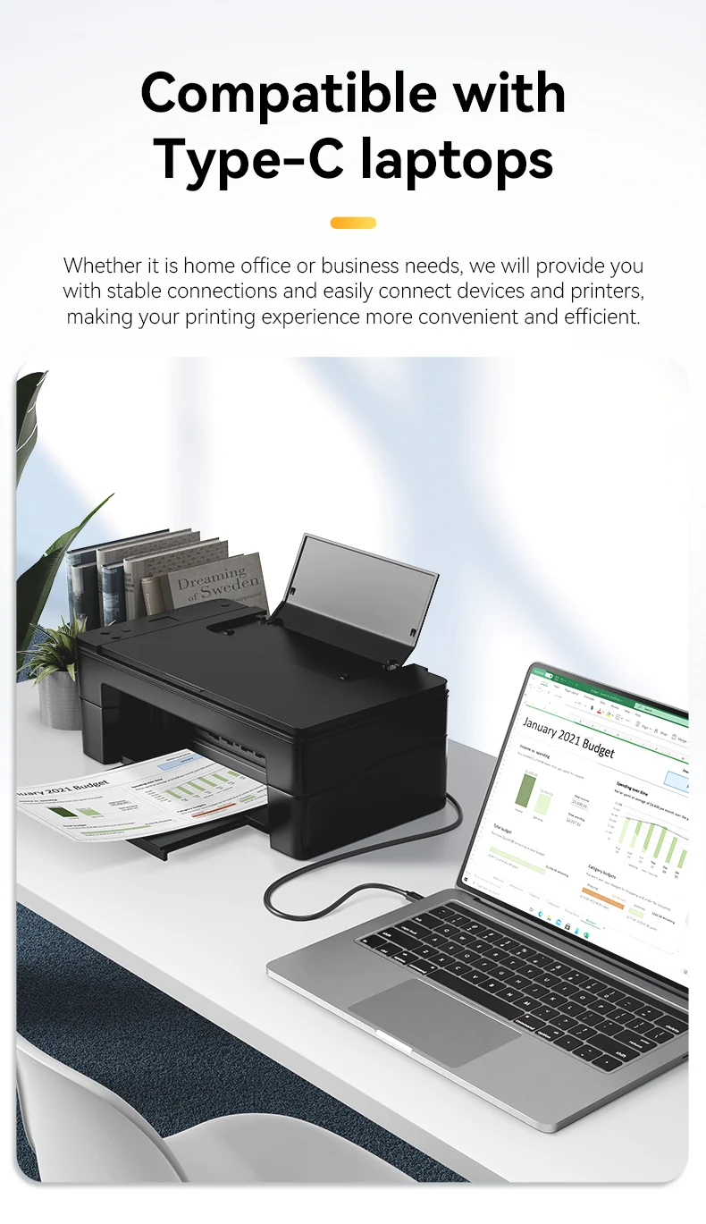 Wholesale 2.0 Braided USB Cable Type C USB B Male PVC 480Mbps Speed Black Various Lengths for Laptops Cameras Scanners Printers