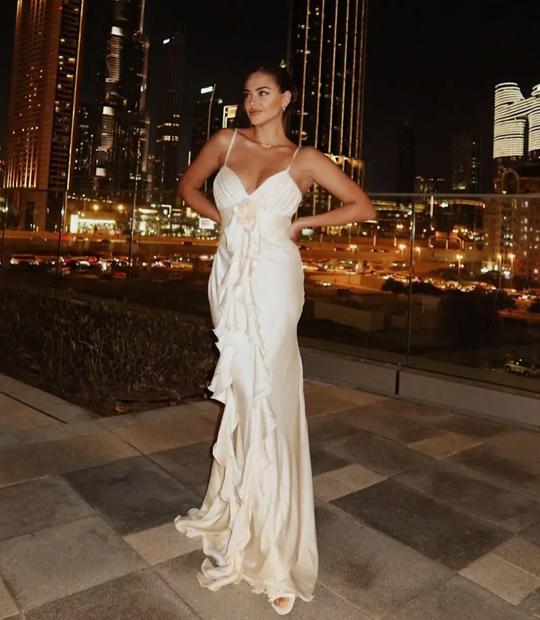 green emerald velvet dress Glossy White Evening Dress main image 1