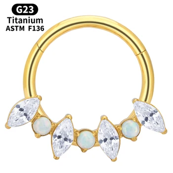 G23 Titanium 16G Nose Septum Ring CZ Opal Inlay Tragus Hoop Piercing Jewelry Women Earring Lobe Daith Titanium Piercing Jewelry