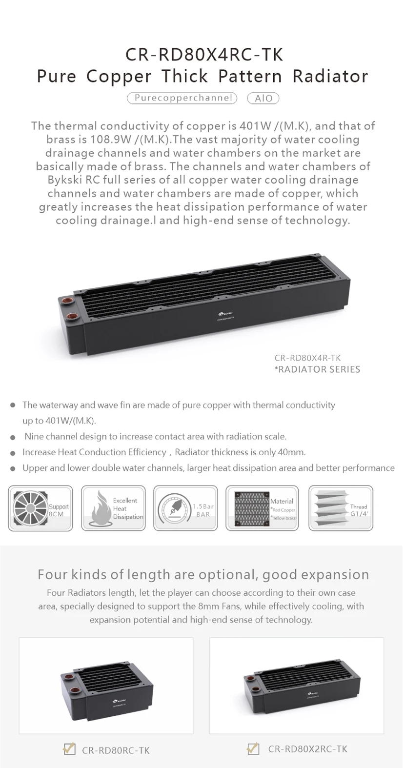 Bykski Highperformance 40mm Thick Copper Water Cooling Radiator Heat