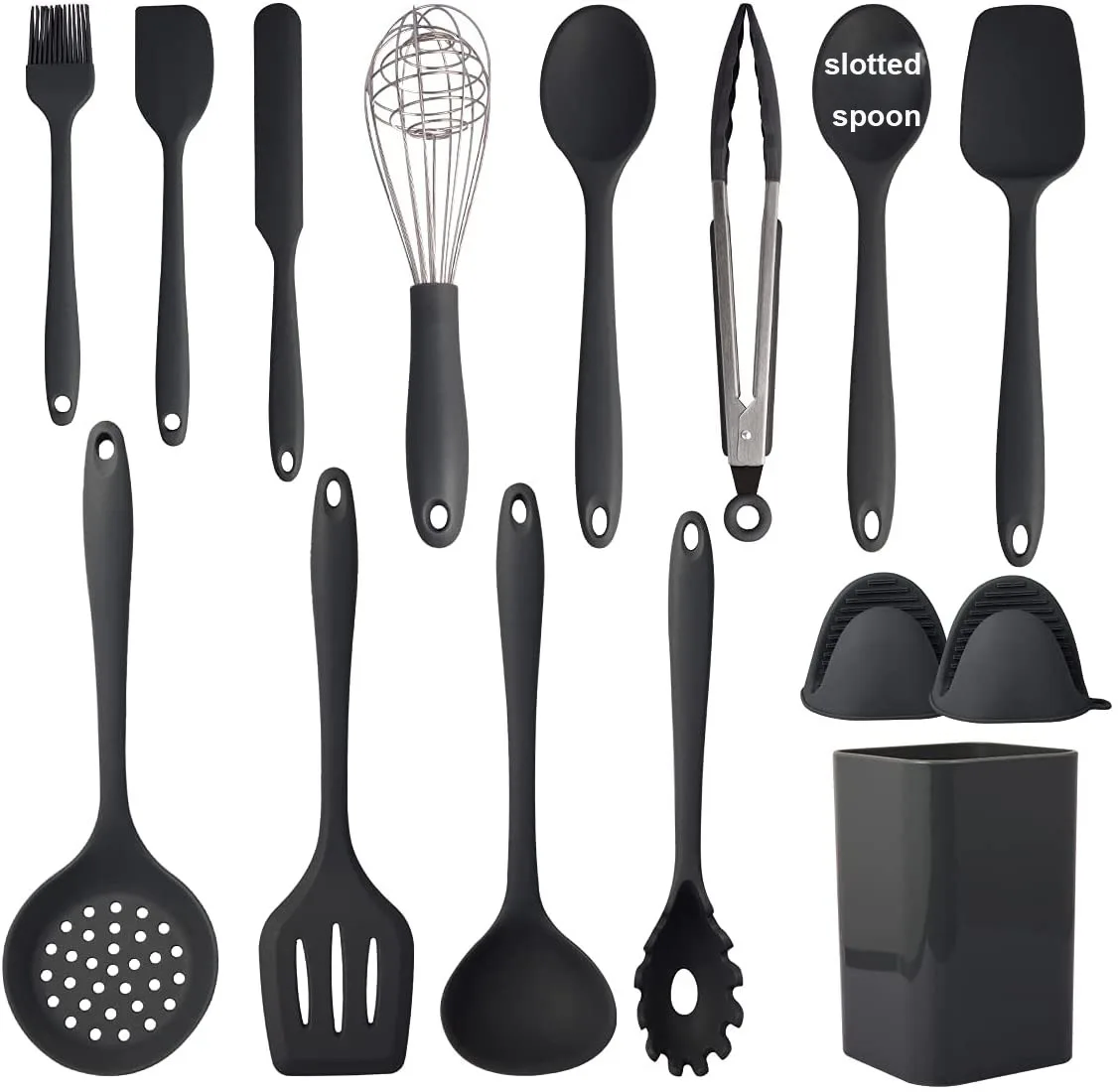 Kitchen Utensil Set of 31 Silicone Cook Tool FBA Grade BPA Free Non-Sticky, Gray