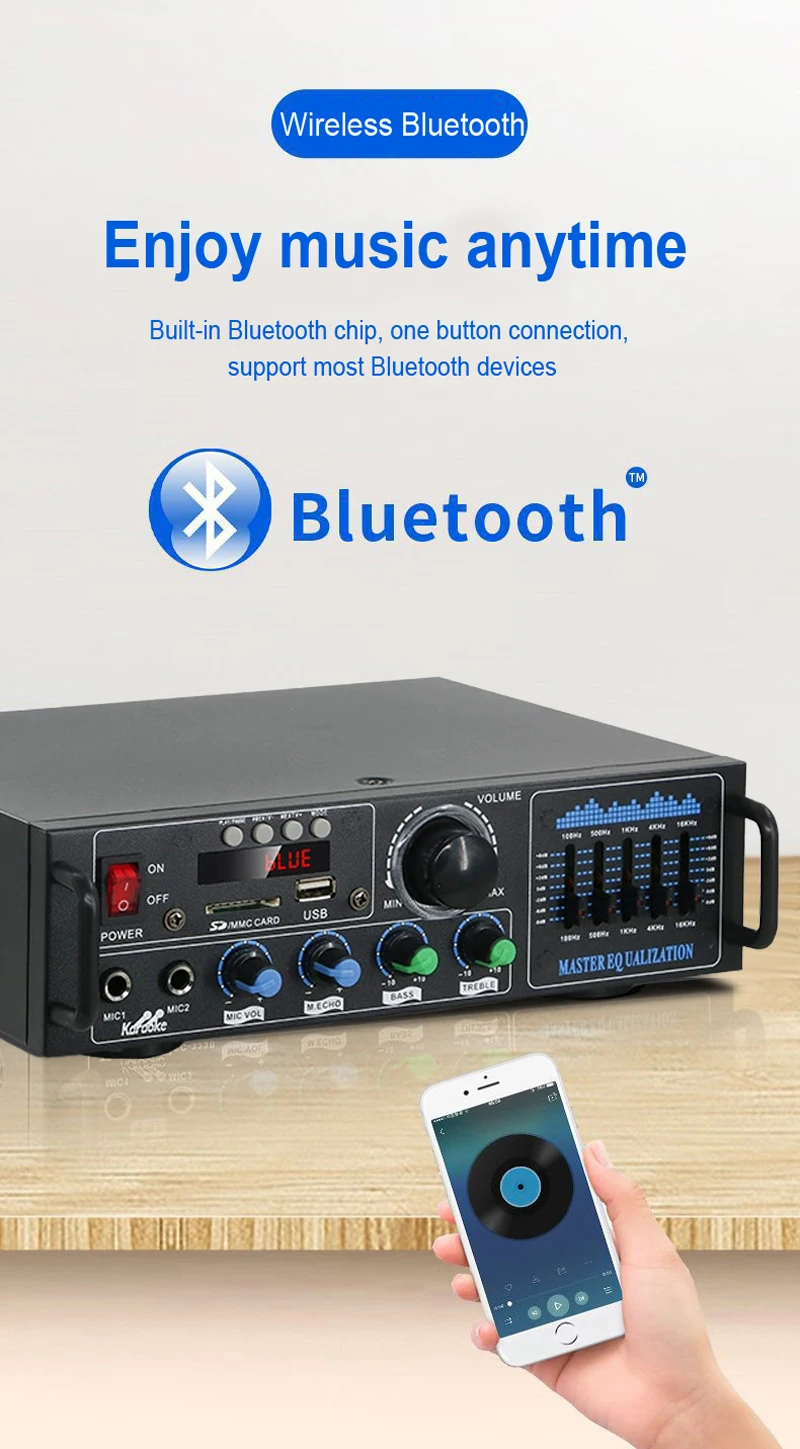 160W Dual Channel HiFi Stereo Audio Home Digital Amplifier Professional Tube Amplifier Module Microphone Input Remote Amplifier