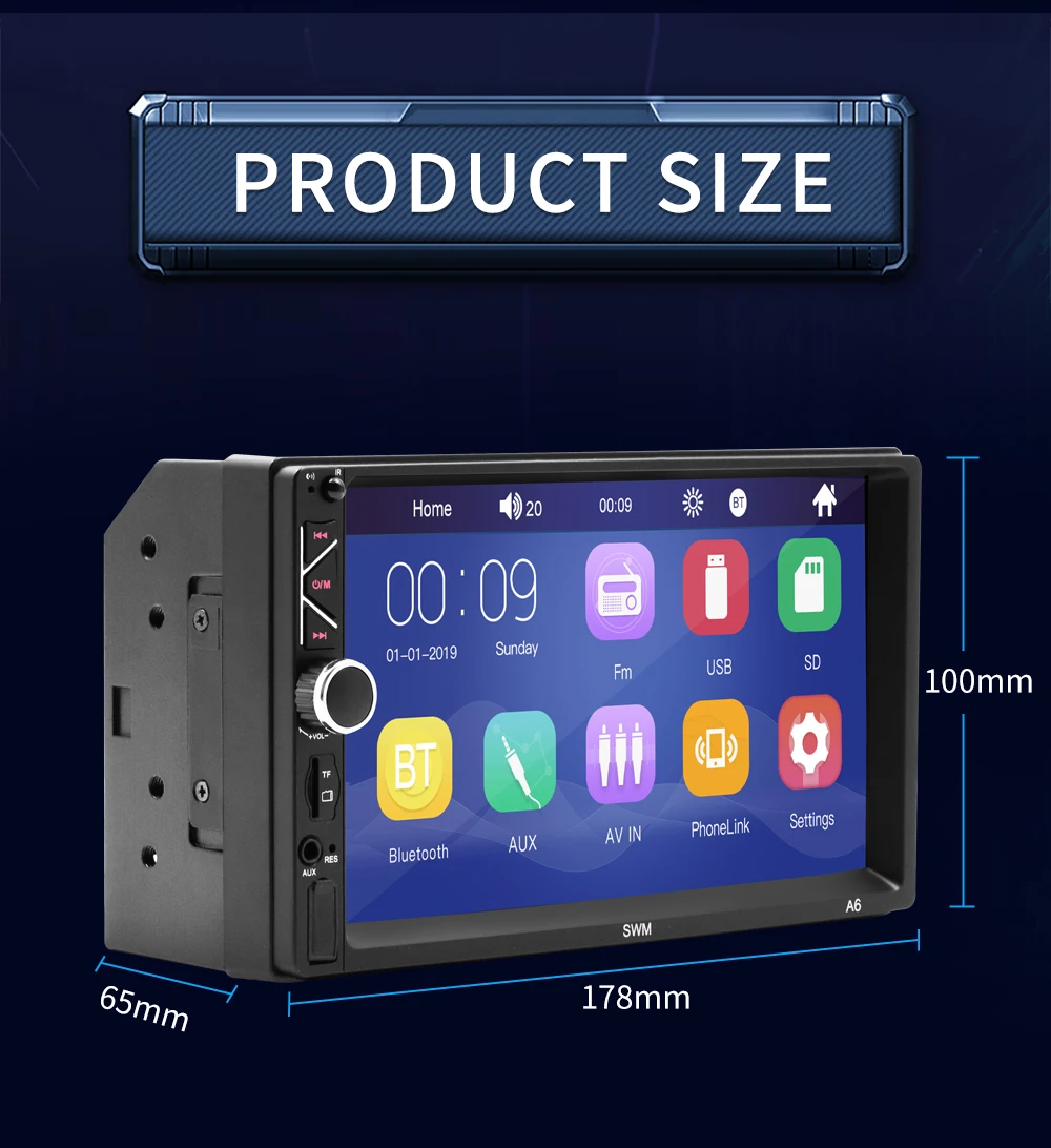 Bestree auto electronics USB charging 7 inch double din car stereo mp5 player auto stereo audio radio music player