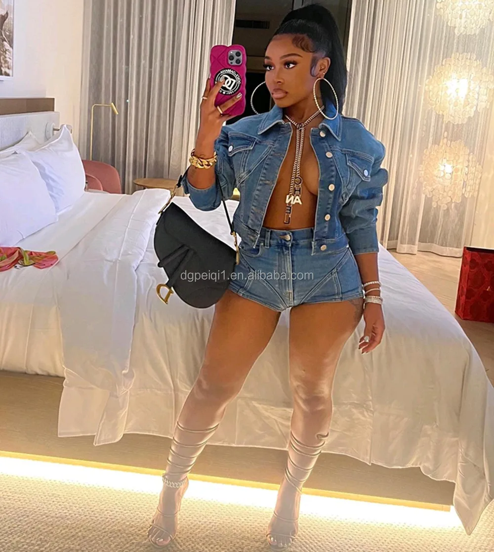 Peeqi F88454 New Lace up Bodycon Denim Sexy Outfits for