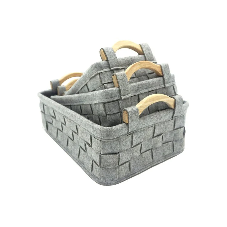 2019, модная корзина для хранения из войлока с деревянной ручкой