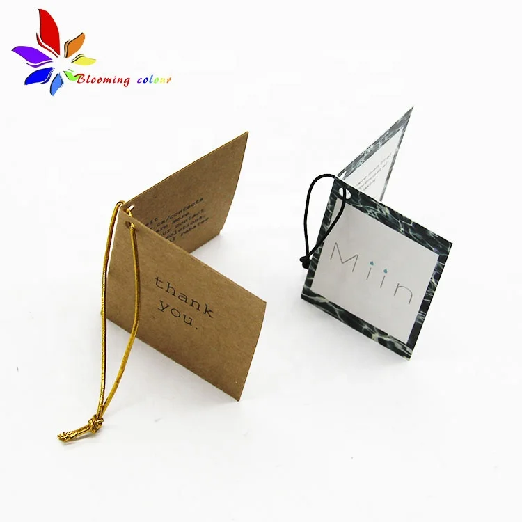 Vendor Custom Printed Logo Folded Paper Tag Garment Hang Tags With Elastic String